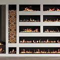 Modern Home Interior Featuring Multi Panel Built In Fireplace With Realistic Flames And Wood Stack 3d model