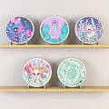 Colorful Decorative Plates With Unique Designs Displayed On Wooden Wall Shelves