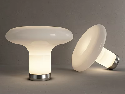 Two Modern White Table Lamps With Silver Base Illuminated In Room 3d model