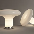 Two Modern White Table Lamps With Silver Base Illuminated In Room 3d model