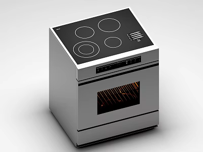 Catering Kitchen Electric Stove Oven With Stainless Steel Body Four Burners And Glass Door 3d model