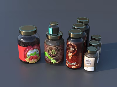 Colorful Assorted Food Jars with Nuts Preserved Fruits and Different Flavors 3d model