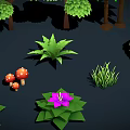 Diverse Plant Collection Including Trees Shrubs Flowers Mushrooms and Green Foliage