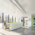 China Construction Bank Modern Bright Spacious Lobby With Green White Sofas Self Service Machines And Posters