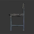 Outdoor Bench Wooden Seat With Weathered Red Orange Paint Backrest And Blue Metal Frame