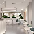 Elegant Modern Restaurant Interior Design With White Bar Counter Green Plants And Seating