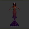 3D Mermaid Character Model With Purple Hair Purple Tail And Human Upper Body