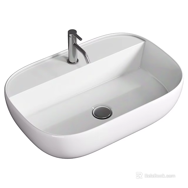 Modern White Ceramic Oval Bathroom Washbasin With Sleek Faucet And Smooth Surface Design 3d model 
