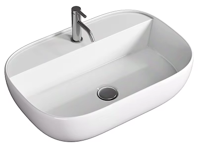 Modern White Ceramic Oval Bathroom Washbasin With Sleek Faucet And Smooth Surface Design 3d model