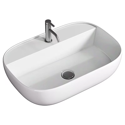 Modern White Ceramic Oval Bathroom Washbasin With Sleek Faucet And Smooth Surface Design 3d model