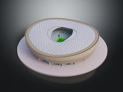 Modern Circular Stadium Architectural Model With White Lattice Roof And Green Field 3d model