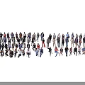 Diverse Group of People in Different Poses Standing Together on White Background