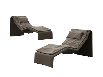 Two Modern Brown Leather Lounge Chairs With Ergonomic Backrest And Cushioned Seats 3d model