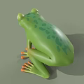 Cute Green Cartoon Frog With Big Eyes Orange Toes And Smiling Expression