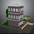 Modern Urban Scene With Multi Story Building Bus Tree And Bench