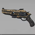 Futuristic Orange Pistol With Blue Accents And Sci Fi Design Features