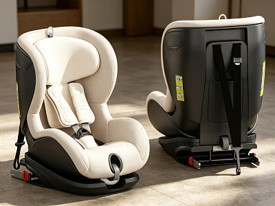 Beige And Black Child Car Safety Seats Front Back View With Straps 3d model