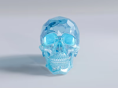 Blue Transparent Crystal Skull Decorative Ornament with Faceted Details for Home Decoration 3d model