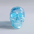 Blue Transparent Crystal Skull Decorative Ornament with Faceted Details for Home Decoration 3d model