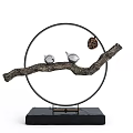 Elegant Ornament Decor Set With Circular Frame Golden Bamboo Mountain Bird And Ginkgo Design