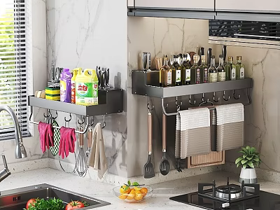 Kitchen Wall Mounted Spice Rack Organizing Condiment Bottles And Cooking Utensils 3d model