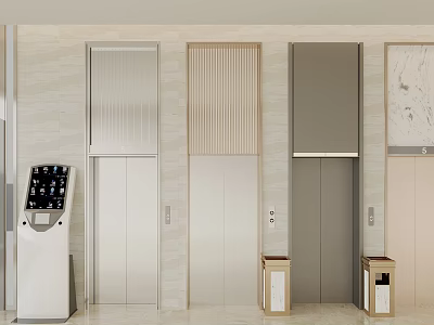 Modern Elevator Lobby Design With Silver Doors Digital Control Panel And Light Walls 3d model