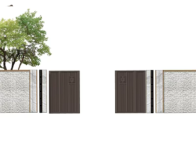 Modern Feature Wall Design With Brown Wooden Panels White Stone And Green Tree 3d model