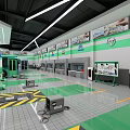 Modern Parking Lot With Green Buses Yellow Black Warning Stripes And Facilities