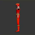 Red Action Figure Toy With Red Jumpsuit Gold Accents Helmet And Outstretched Arms