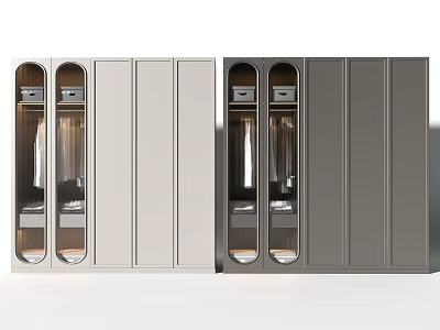 Modern Style Wardrobe In Light Gray And Dark Gray With Glass Doors And Hanging Areas 3d model