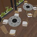 Modern Round Dining Table Set With Light Wood Chairs And Ceramic Tableware 3d model