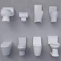 White Toilets In Various Styles Displayed As Collection On Gray Background