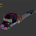 Black Heavy Duty Flatbed Truck With Extended Trailer Bed Multiple Wheels And Shiny Exterior