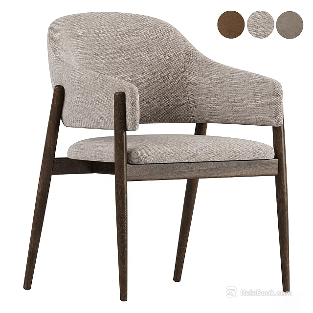 Modern Upholstered Dining Chair With Wooden Frame And Neutral Fabric Seat 3d model 