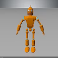 Orange 3D Cartoon Robot Model With Blue Joints And Limbs Standing Design
