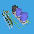 Industrial Equipment Configuration With Purple And Black Storage Tanks And Piping System