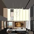 Modern Luxurious Clubhouse Interior With Double-Height Ceiling Chandelier Floor-to-Ceiling Windows Decorative Painting And Sofa