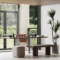 Serene Modern Tea Room Interior With Wooden Table Comfortable Chairs And Natural Light