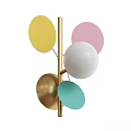Colorful Wall Lamp With Gold Pole And Circular Shades In Yellow Pink White Turquoise Gold