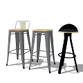 Three Stylish Bar Stools Featuring Metal Legs Wooden Seat And Black Design
