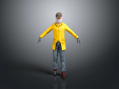 Practical Daily Life Supplies Featuring Yellow Raincoat Hat Mask Jeans And Brown Boots 3d model
