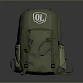 Durable Green Backpack Front OL Logo Practical Design With Adjustable Straps And Side Pockets 3d model