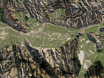 Comprehensive Aerial Planning of Mountain Surrounded River Valley with Green Urban Layout 3d model