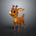3D Cartoon Reindeer Model Standing With Brown Body White Nose Small Antlers And Smiling Expression