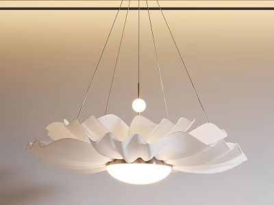 Elegant White Petal Shaped Chandelier With Central Hanging Bulb Design 3d model