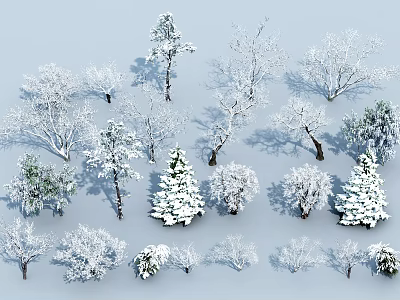 Snow Covered Various Arbor Trees with Snowy Branches in Winter 3d model