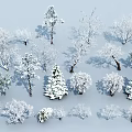 Snow Covered Various Arbor Trees with Snowy Branches in Winter 3d model