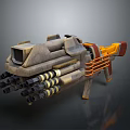 Futuristic Sci-Fi Weapon With Multiple Stacked Barrels Gray Orange Mechanical Design 3d model