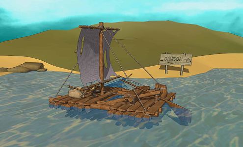 Modern Wooden Boat Bamboo Raft Wooden Boat 3d model