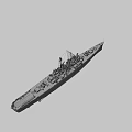 Gray Hull Naval Warship With Deck Turrets Cannons And Rusty Bottom Structure